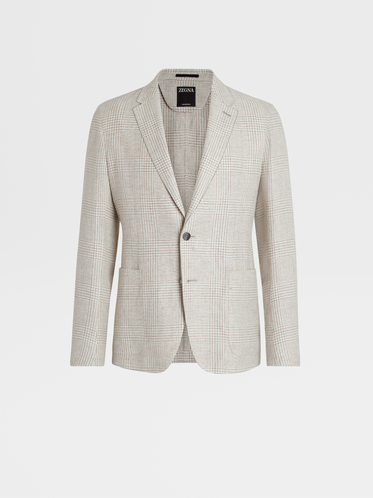 Beige Prince of Wales Crossover Linen Wool and Silk Shirt Jacket